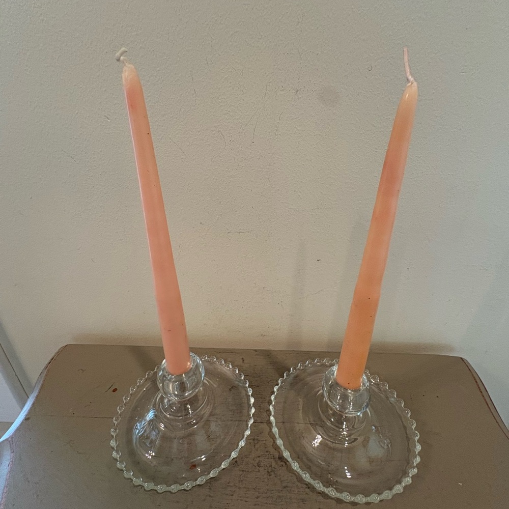 Set Of Two VTG Imperial Glass Candle Wick Ckear Glass Candle Holders